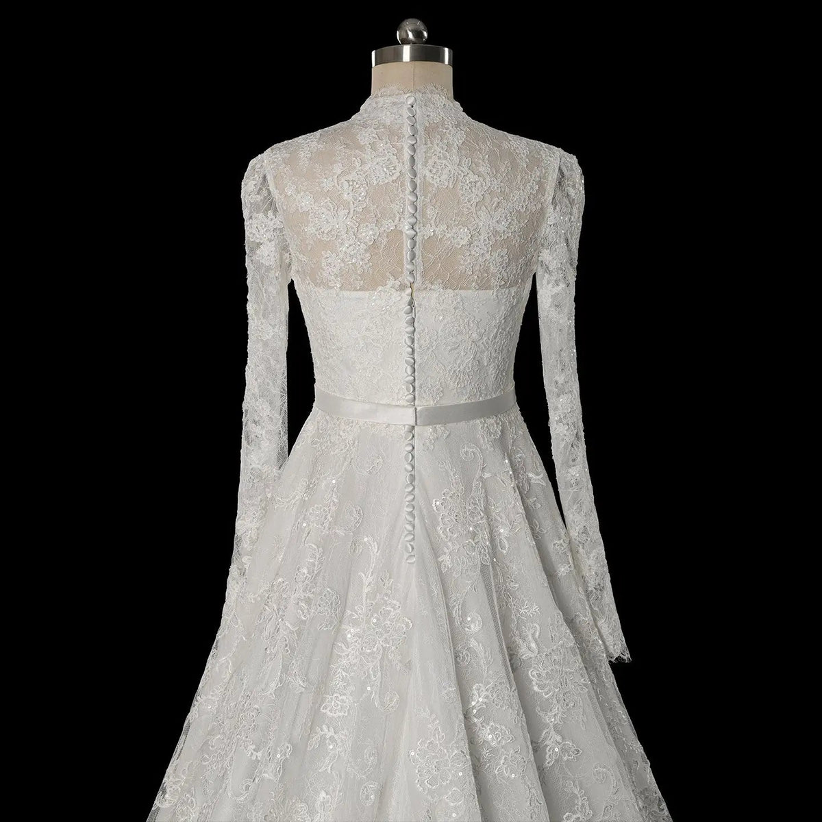 Elegant Printed Lace High Neck Wedding Dress with Train ZP171