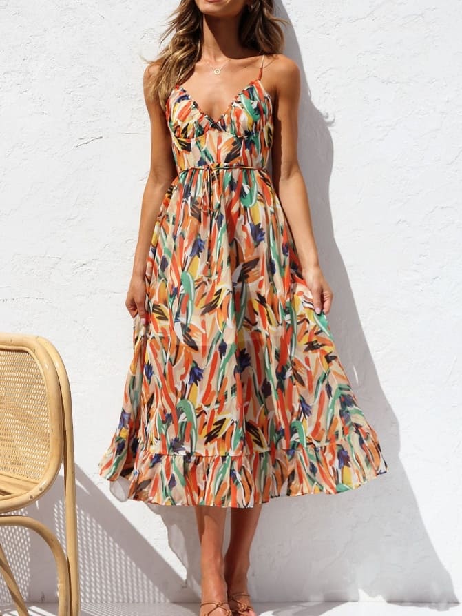 Floral Ruffle - Trim Midi Tank Dress