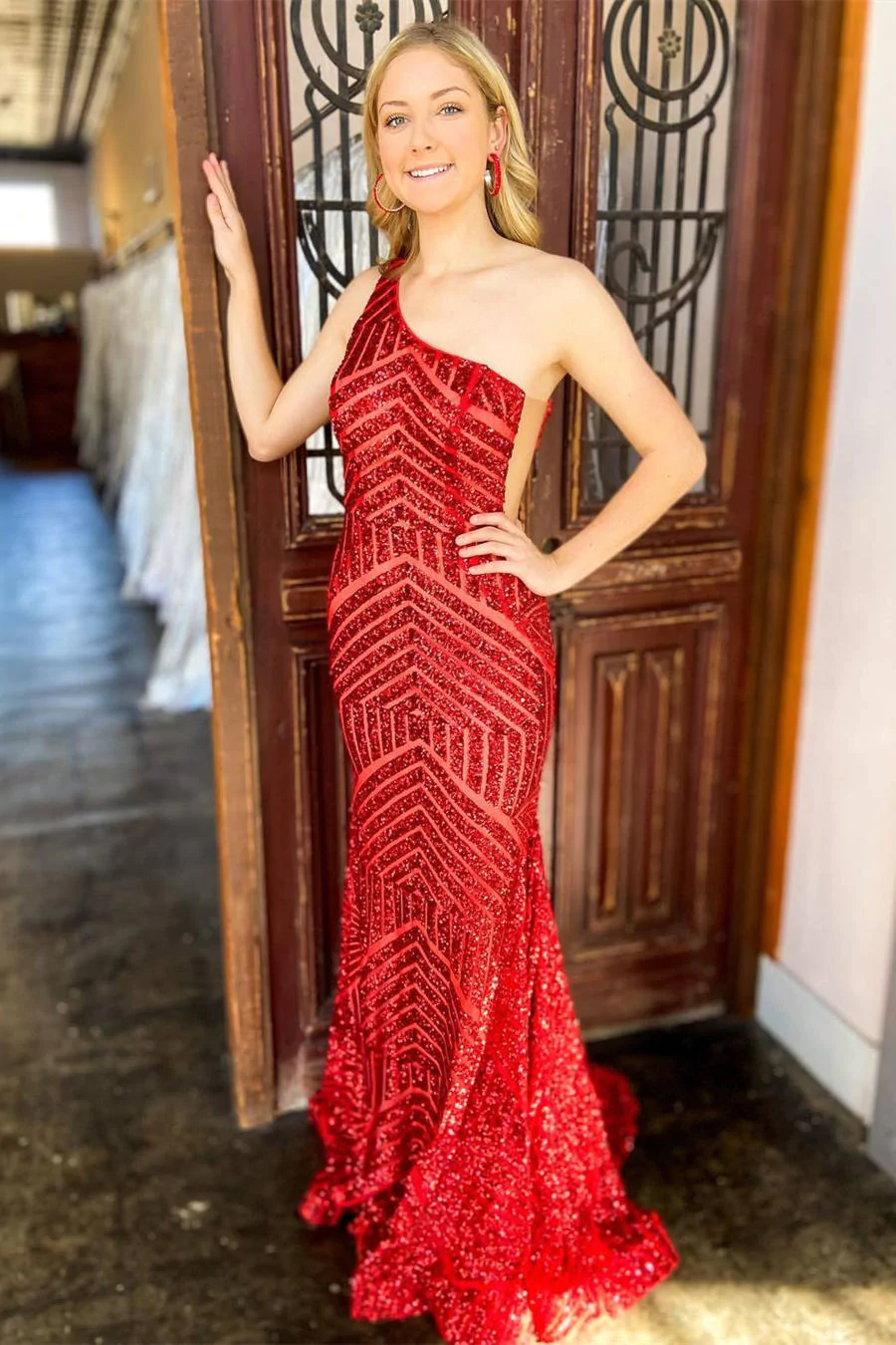 Mermaid One Shoulder Hot Pink Long Prom Dress - VelvetHem