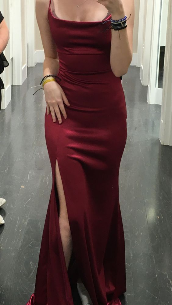 Modest Mermaid Burgundy Prom Dresses With Slit,Graduation Dress - View 2 | VelvetHem