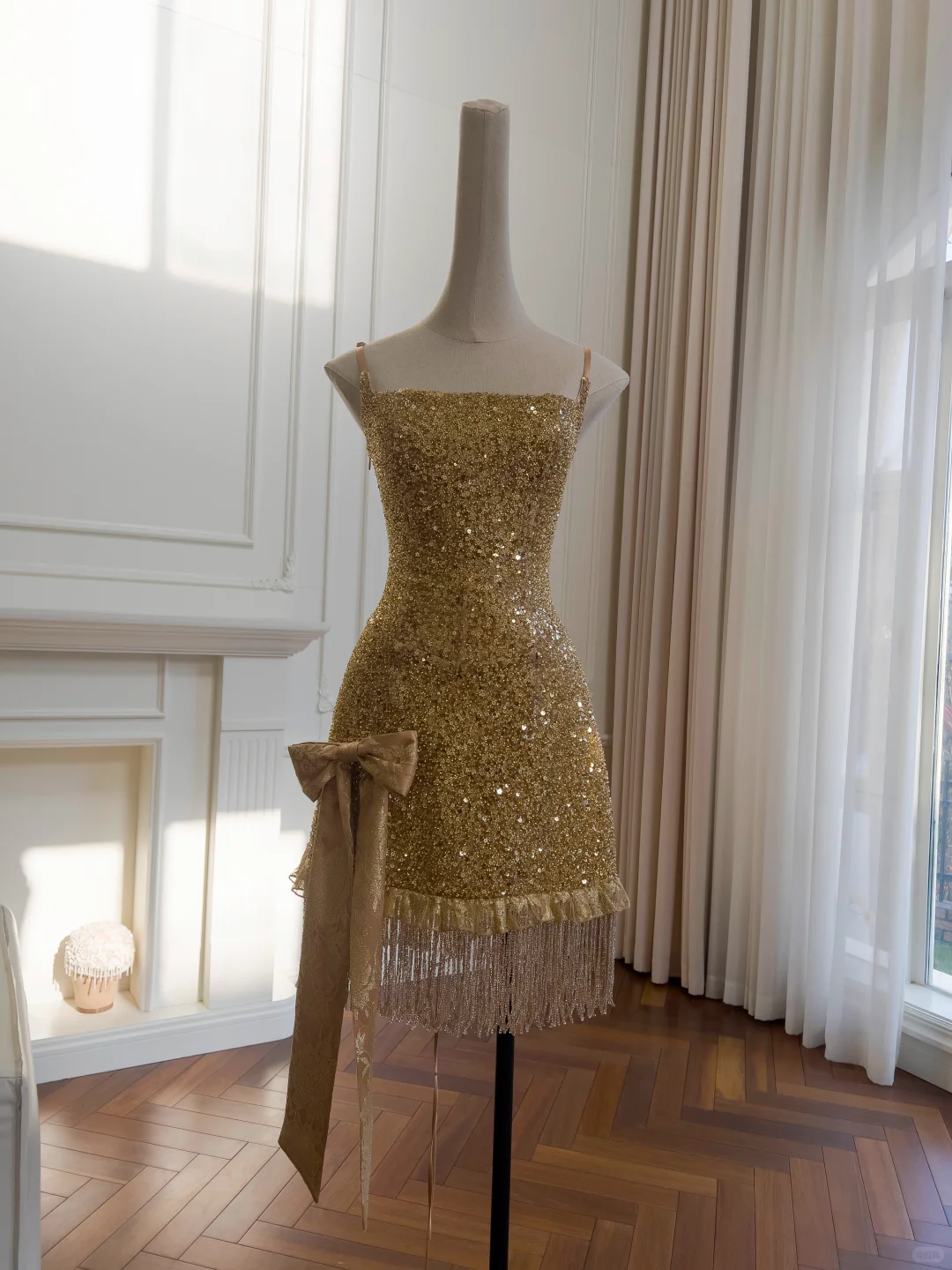 Sparkly Gold Sequin Sheath Cocktail Dress Short Graduation Homecoming Dress - View 2 | VelvetHem