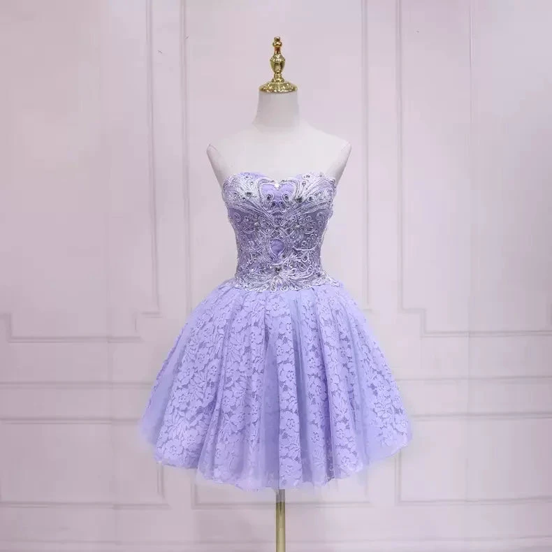 Purple Lace Short Homecoming Dress Strapless Homecoming Dress s37 (ZD12600)
