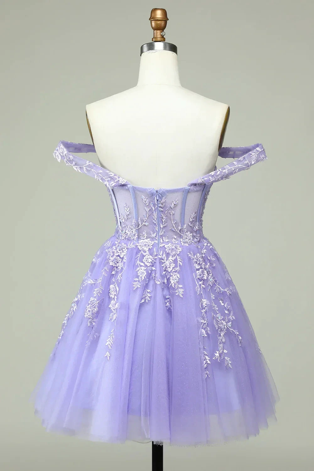 A Line Off the Shoulder Lilac Corset Homecoming Dress with Appliques (ZD12798)