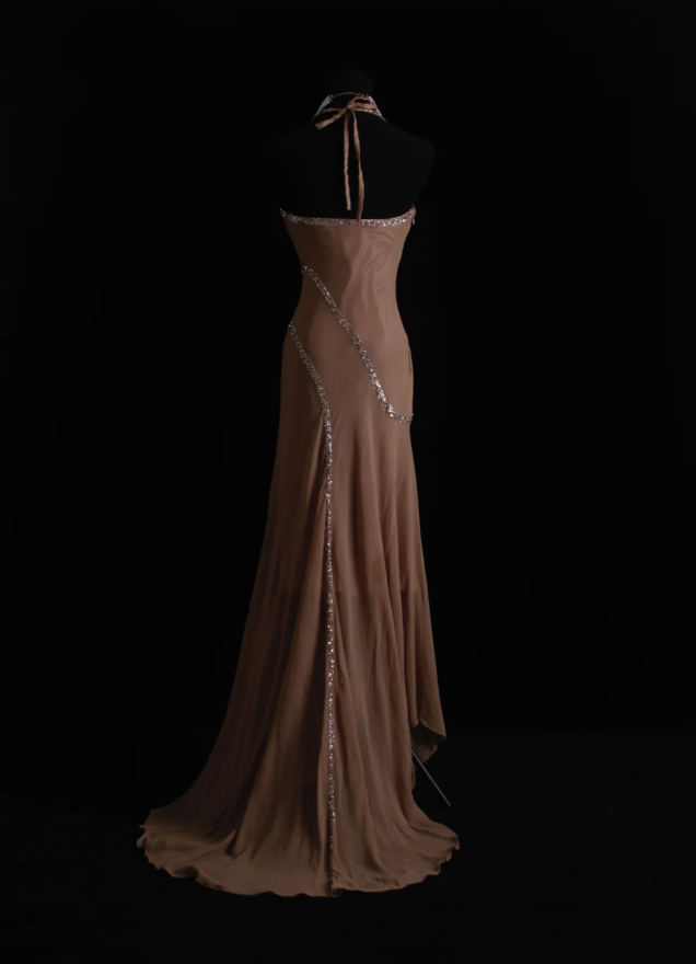 Classy Halter Chiffon Sequin Beaded Mermaid Long Wedding Guest Dress Formal Party Dress - View 5 | VelvetHem