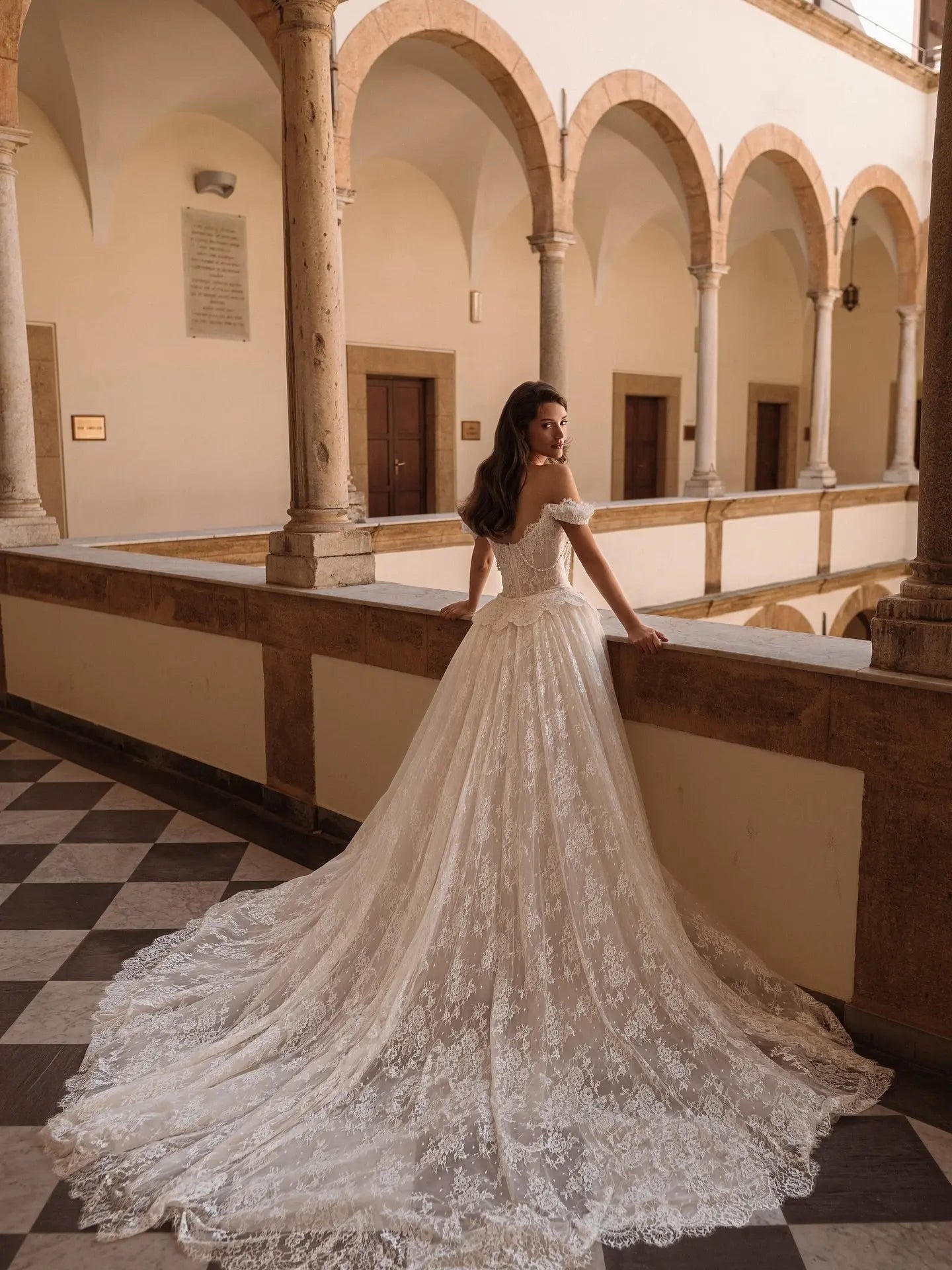 Opulent Ivory Off-the-Shoulder Beaded Lace Tulle Ball Gown Wedding Dress ZP127