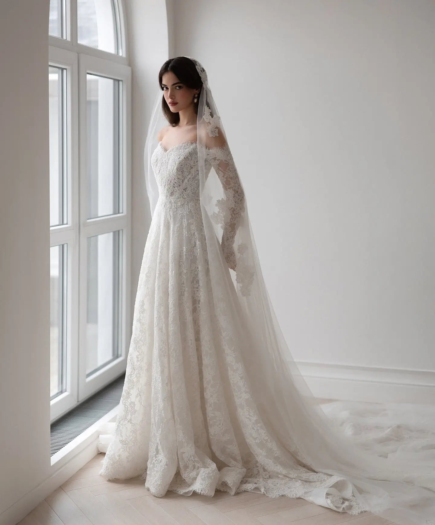 Elegant Printed Off Shoulder Wedding Dress ZP170