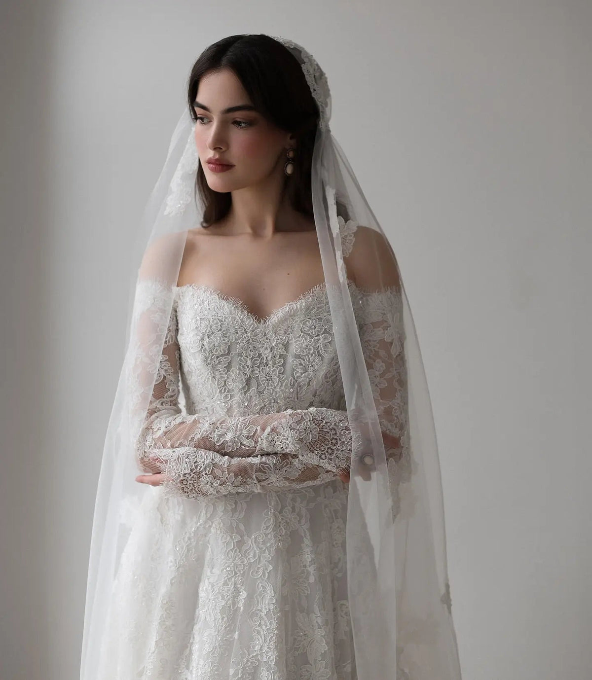 Elegant Printed Off Shoulder Wedding Dress ZP170