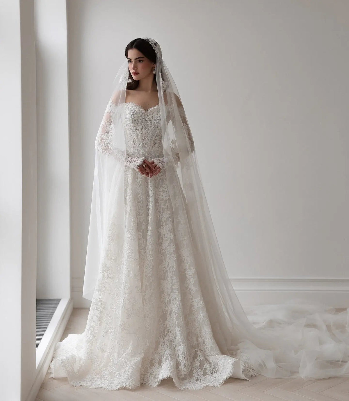Elegant Printed Off Shoulder Wedding Dress ZP170