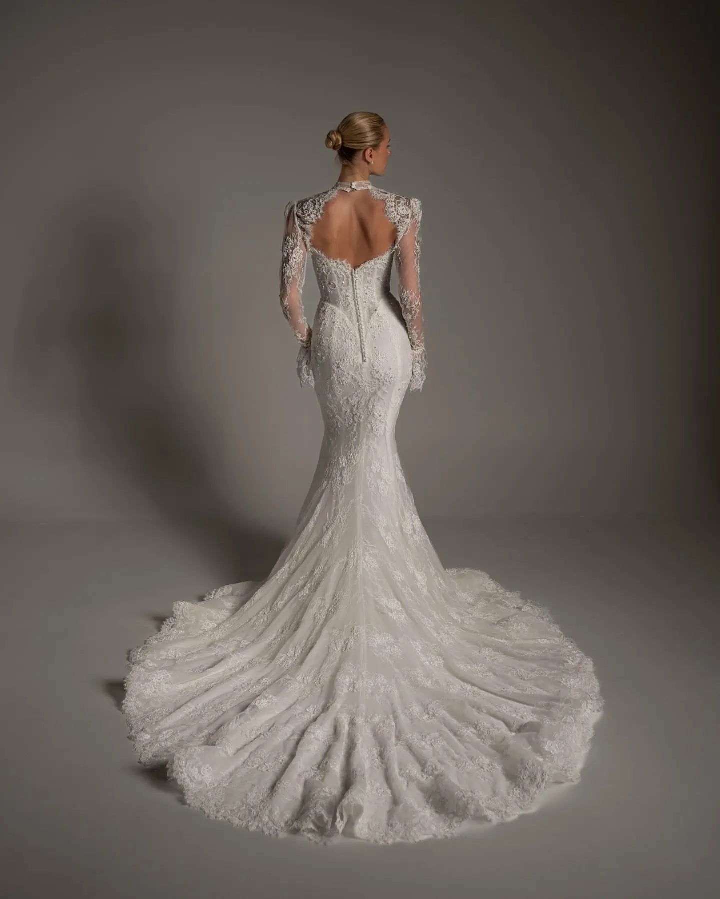 Luxury Ivory Lace Long Sleeve Mermaid Train Wedding Dress ZP142