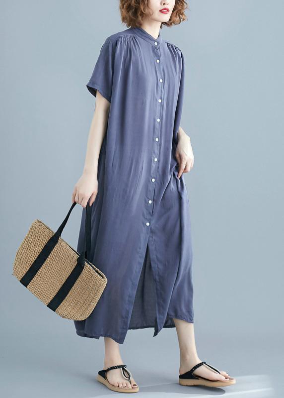 Italian Gray Tunics Stand Collar Robe Summer Dress