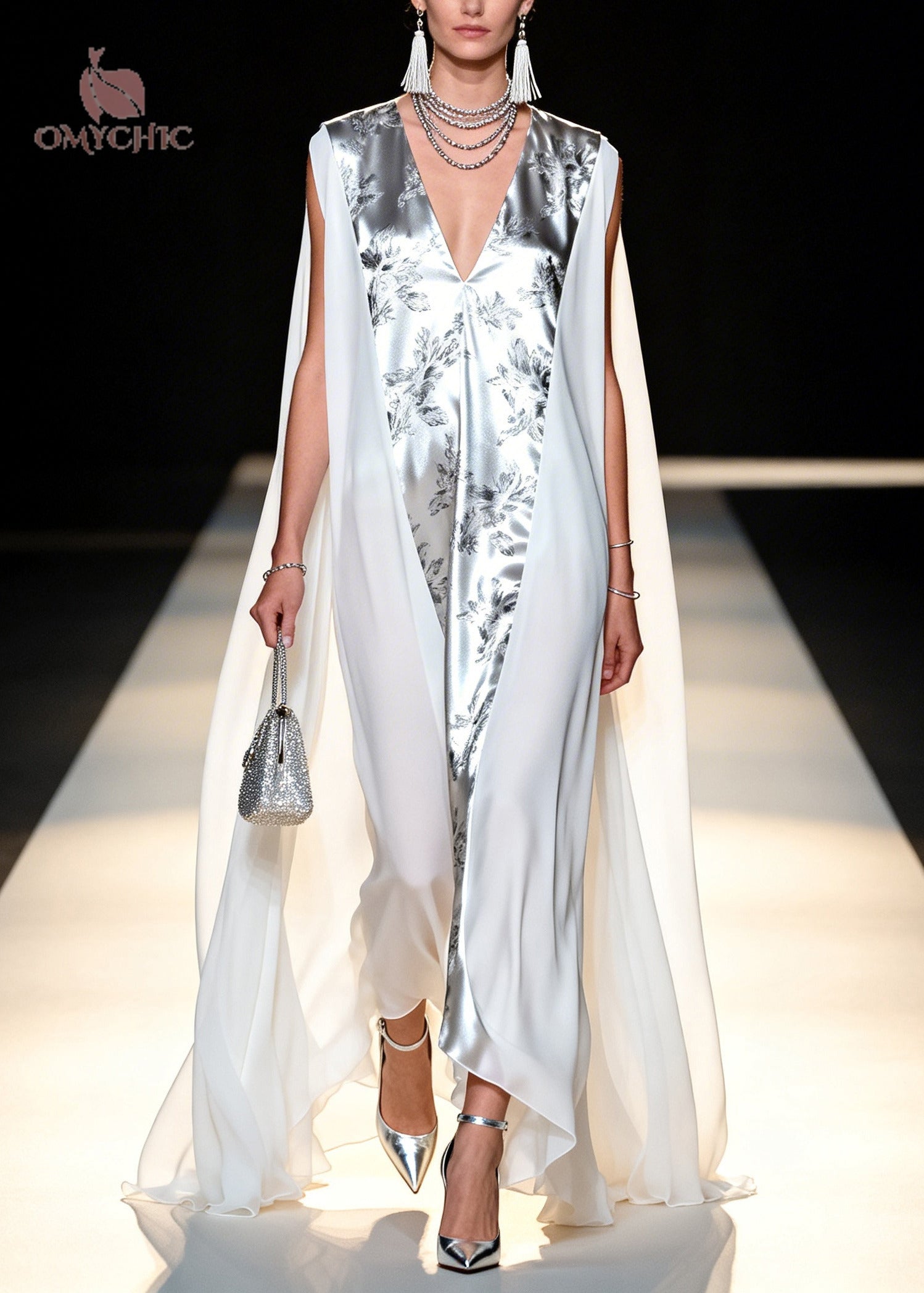 Italian White Oversized Patchwork Chiffon Maxi Dresses Sleeveless