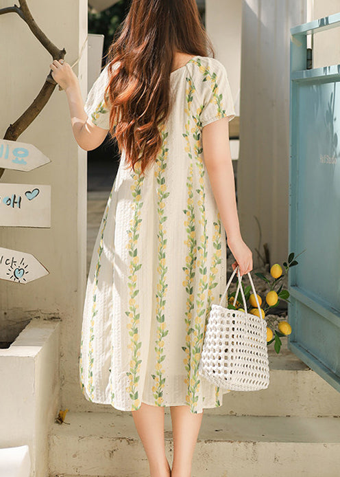 Italian White Print Hollow Out Cotton Maxi Dresses Summer