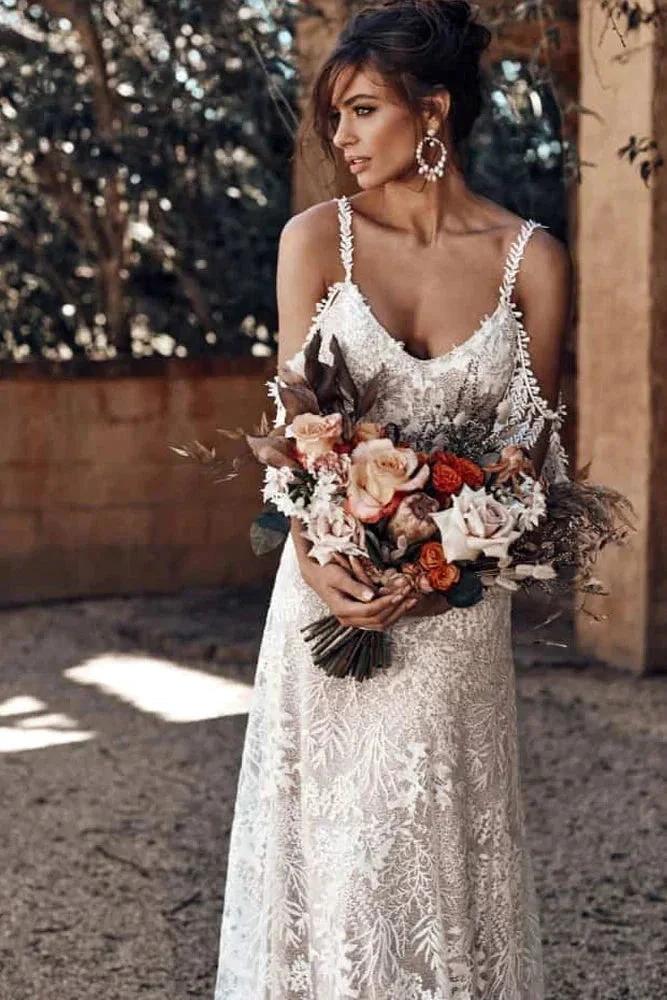 Ivory Bohemian Scoop Neckline Backless Beach Wedding Dress (ZD16147)