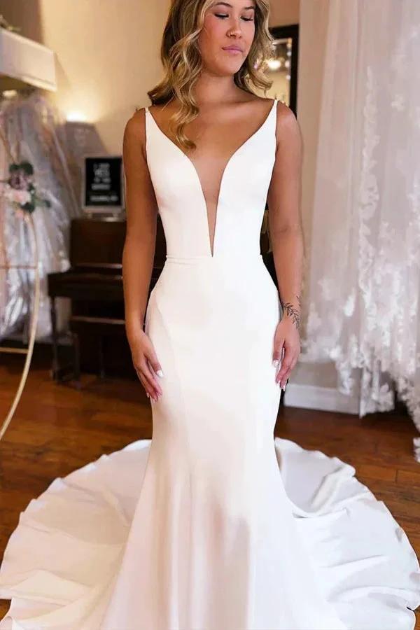 Plunge V Backless Long Mermaid Wedding Dress (ZD16101)
