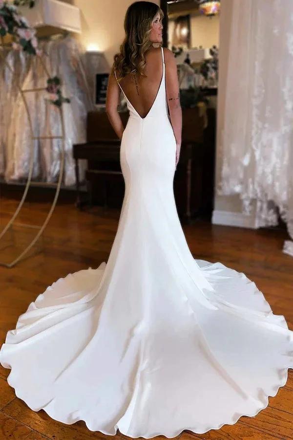 Plunge V Backless Long Mermaid Wedding Dress (ZD16101)