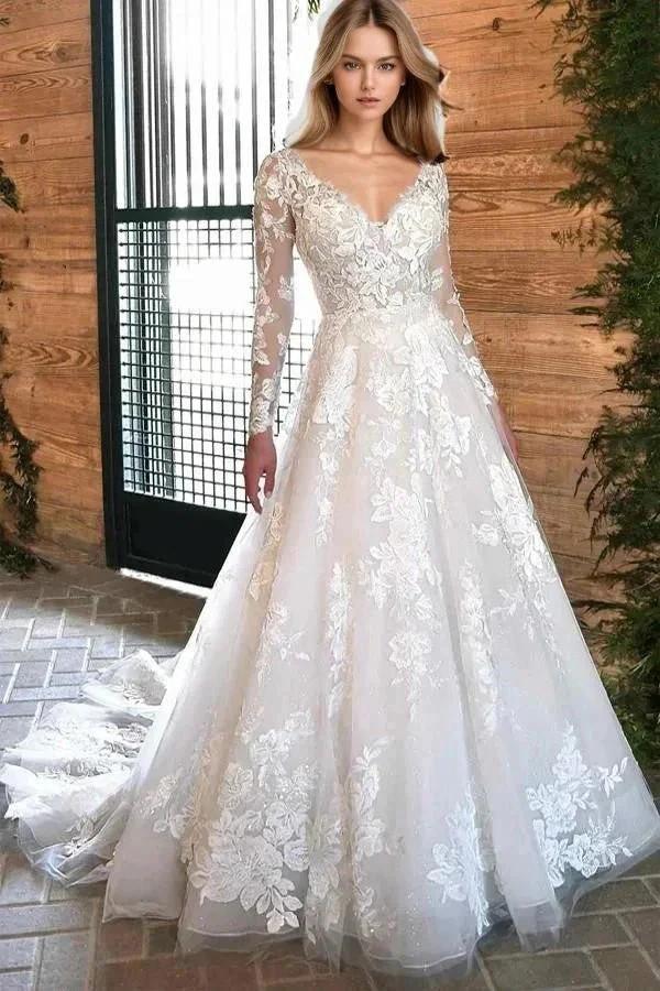 Ivory Lace Rustic Wedding Dresses Boho Wedding Dresses (ZD16109) - VelvetHem