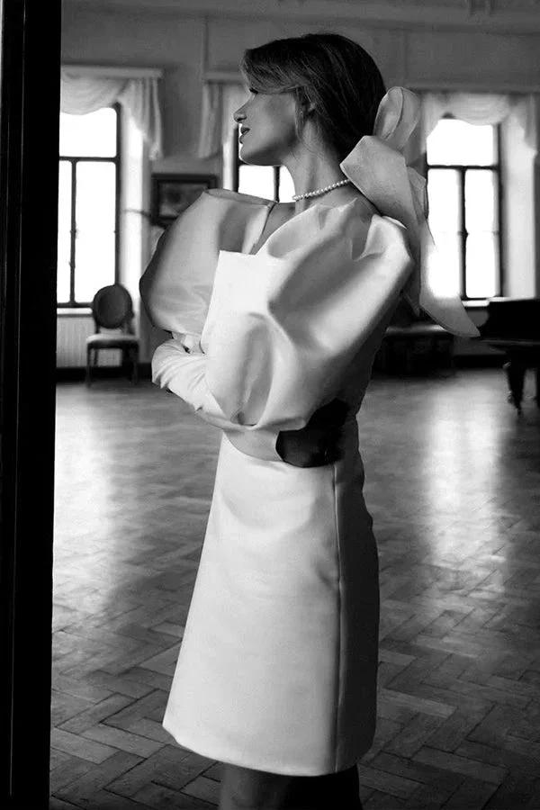 Ivory Puff Sleeves Short Wedding Dress Vintage Wedding Dress (ZD16079)