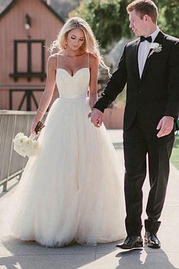 Ivory Tulle Destination Sweetheart Spaghetti Strap  Wedding Dress (ZD16056)