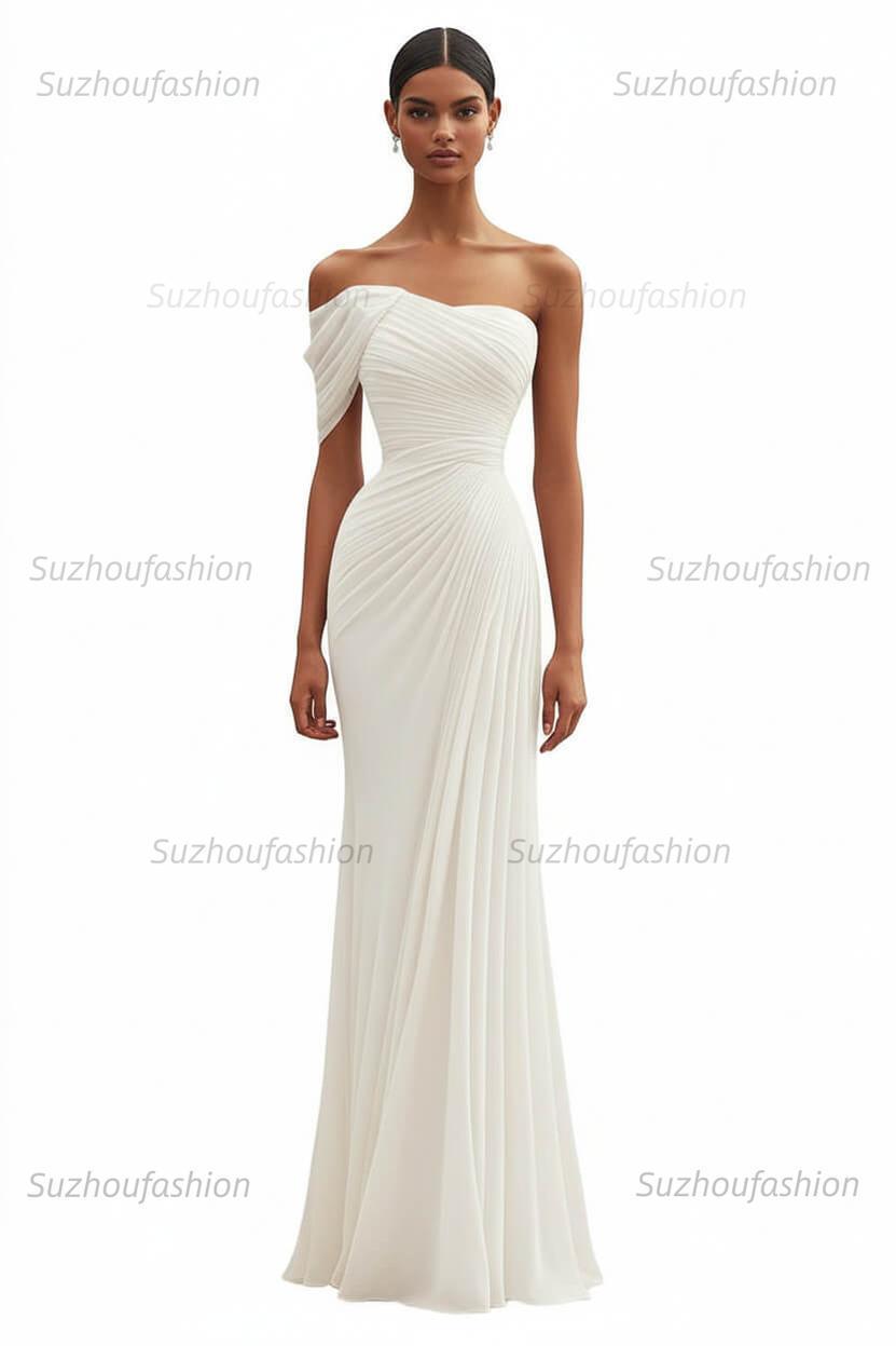One Shoulder Ruched Mermaid Dark Green Wedding Guest Dress Long Formal Dress