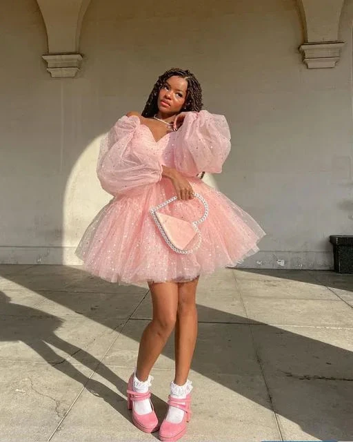 Cute Pink A-line Puffy Homecoming Dress Pink Birthday Party Dress (ZD12716)
