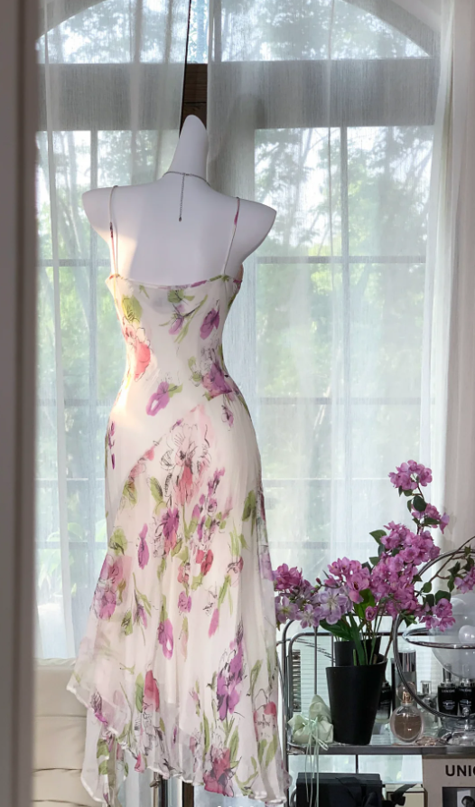 Pretty Spaghetti Straps Chiffon Print Floral Mermaid Evening Dress Long Party Dress - View 4 | VelvetHem