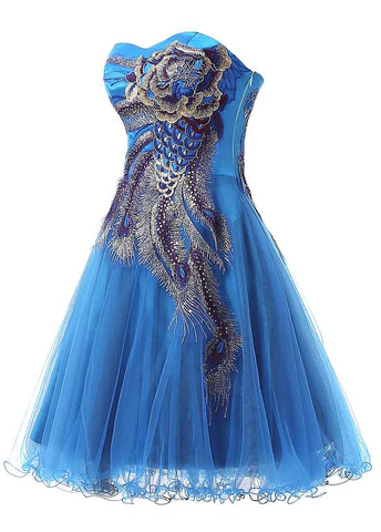 Vintage Blue Tulle Satin Short Party Dress A Line Homecoming Dress - View 2 | VelvetHem