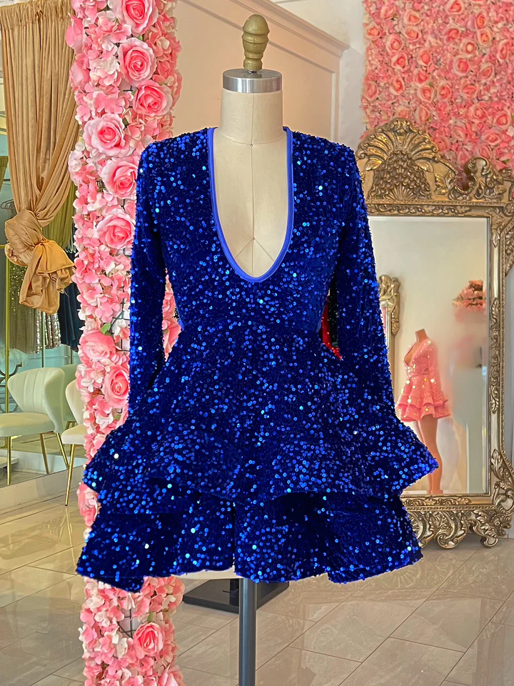 Royal Blue Sequins Homecoming Dress Backless Homecoming Dress Y2152 by simplepromdress