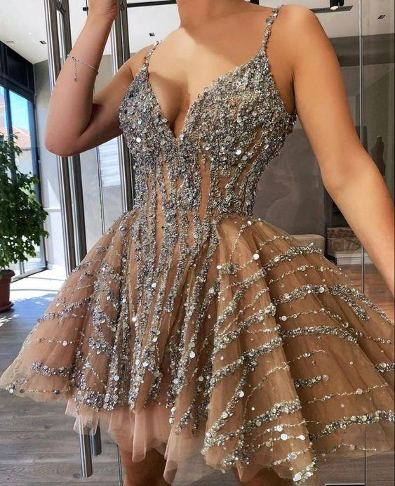 Sexy Straps Party Dress Short Homecoming Dress With Beadeding - VelvetHem