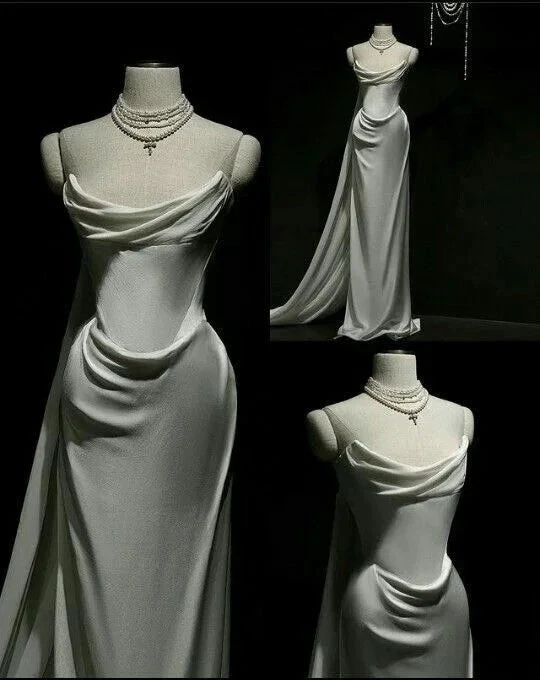 Classy Mermaid Strapless White Satin Wedding Dress Prom Dress (ZD13727)