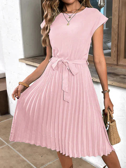 Sabina Chic Short Sleeve Pleated Casual Mini Dress for Summer Everyday Luxe Edit
