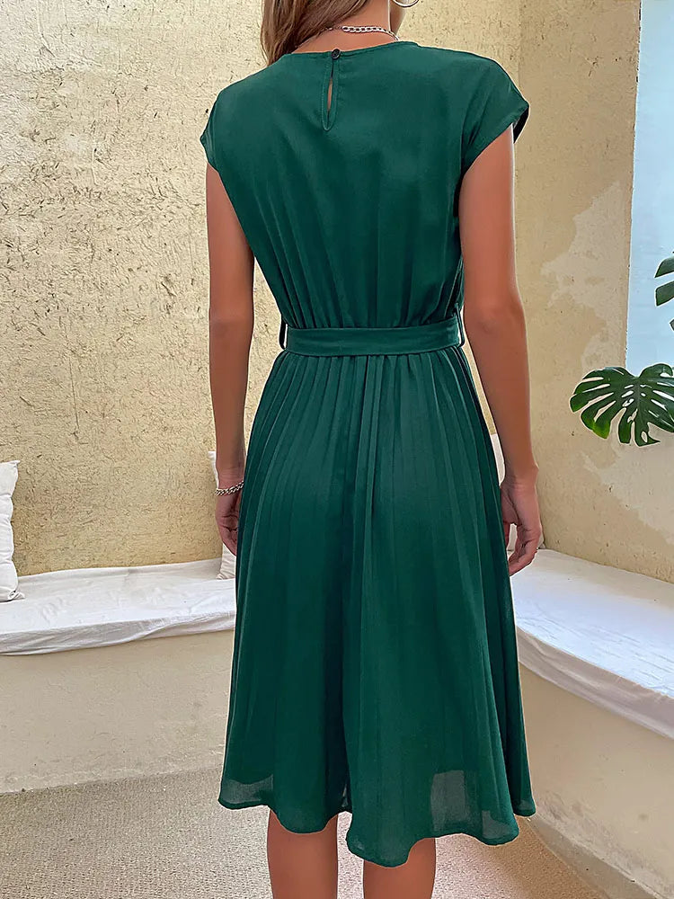 Sabina Chic Short Sleeve Pleated Casual Mini Dress for Summer Everyday Luxe Edit
