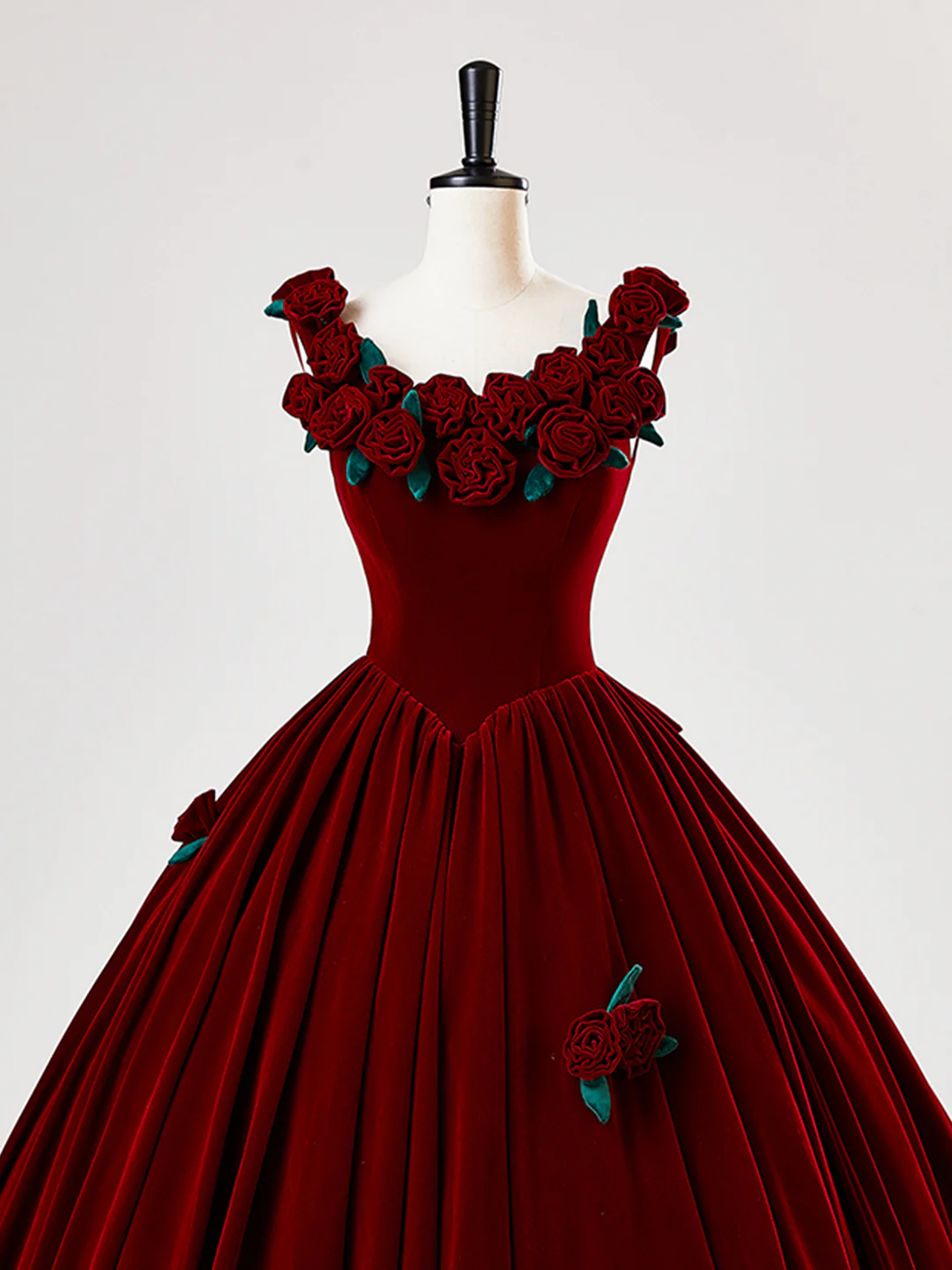 Charming Red Velvet A Line Rose Flowers Ball Gown Sweet 16 Dress Quinceanera Dress - View 7 | VelvetHem