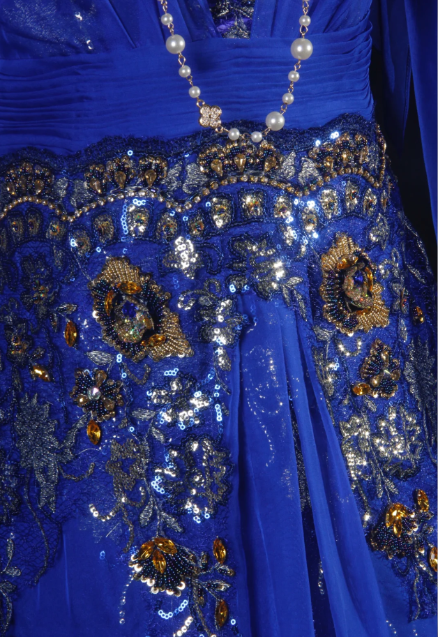 Chic Royal Blue Chiffon Sequin Beaded Mermaid Long Party Dress Birthday Dress - View 4 | VelvetHem