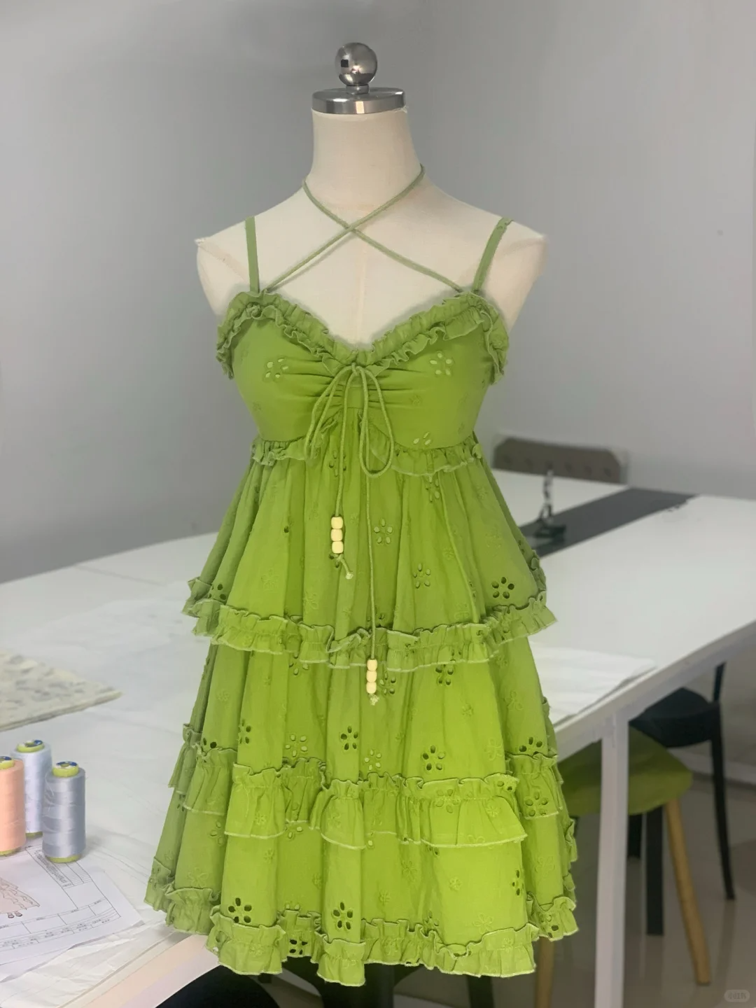 Chic Spaghetti Straps Green V Neck A Line Homecoming Dress Layered Ruffles Short Mini Party Dress - VelvetHem