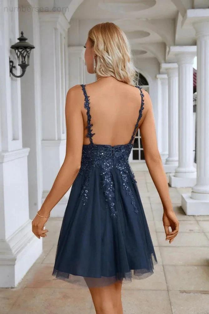 Ladies V Neck Embroidery Super Short Bridesmaid Evening Dress Prom Wedding Party Beach Evening Dress 28101 (ZD16965)