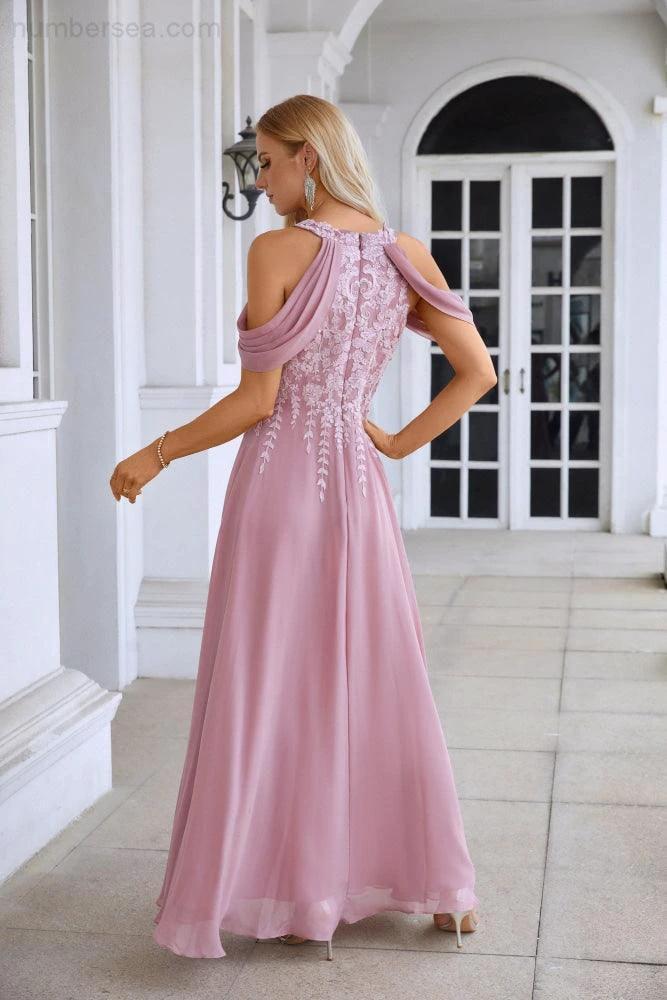 Ladies Chiffon Embroidery Flying Sleeves Mopping Long Bridesmaid Evening Dress Prom Wedding Party Evening Dress 28119 (ZD17010)