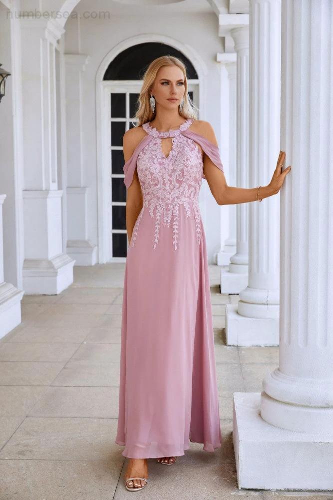 Ladies Chiffon Embroidery Flying Sleeves Mopping Long Bridesmaid Evening Dress Prom Wedding Party Evening Dress 28119 (ZD17010)