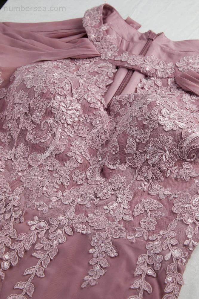 Ladies Chiffon Embroidery Flying Sleeves Mopping Long Bridesmaid Evening Dress Prom Wedding Party Evening Dress 28119 (ZD17010)