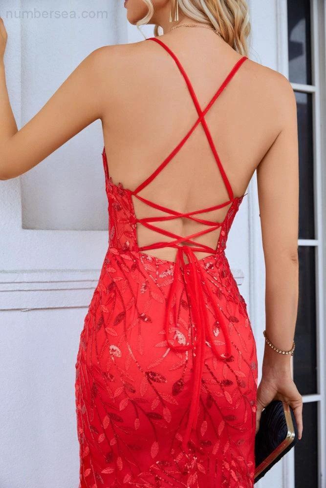 Ladies Double Layer Tulle Spaghetti Strap V Neck Mermaid Front Slit Floor Bridesmaid Wedding Party Evening Dress 28096 (ZD16971)