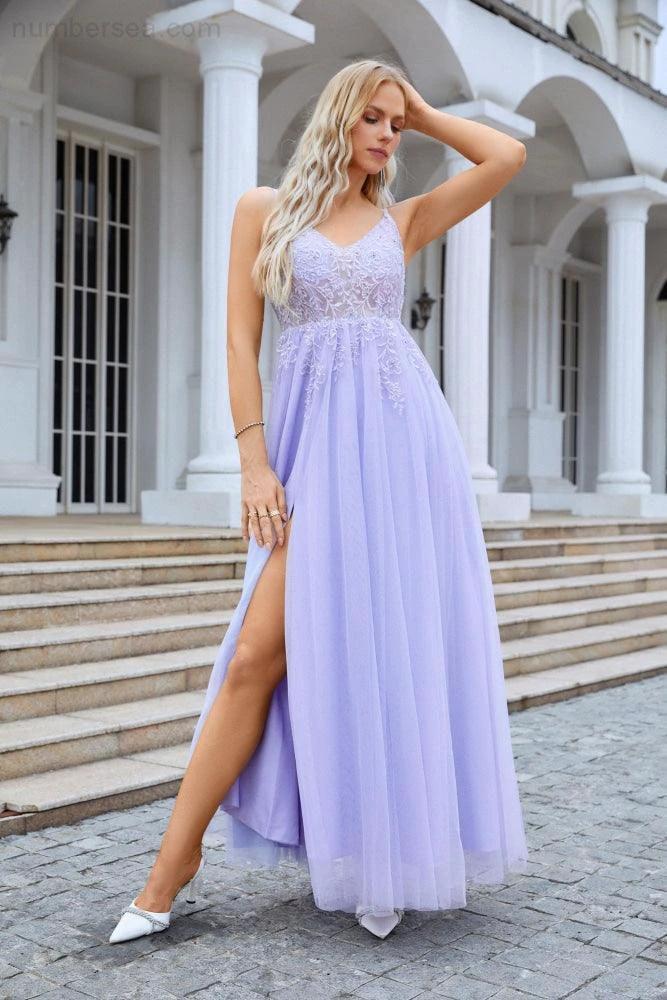 Ladies V Neck Chiffon Lace Spaghetti Strap Bridesmaid Dress Wedding Party Beach Evening Dress 28090 (ZD16986)