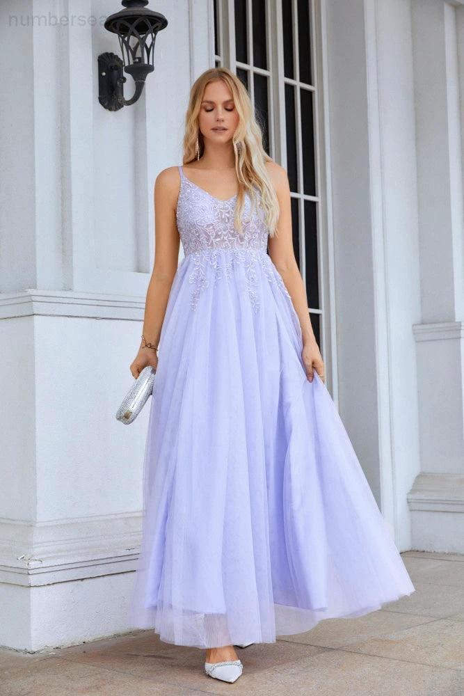 Ladies V Neck Chiffon Lace Spaghetti Strap Bridesmaid Dress Wedding Party Beach Evening Dress 28090 (ZD16986)