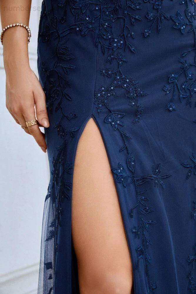 ZapDress Ladies Spaghetti Strap Embroidery Front Slit Length Bridesmaid Evening Dress Party Wedding Beach Dress 28092 (ZD16980)