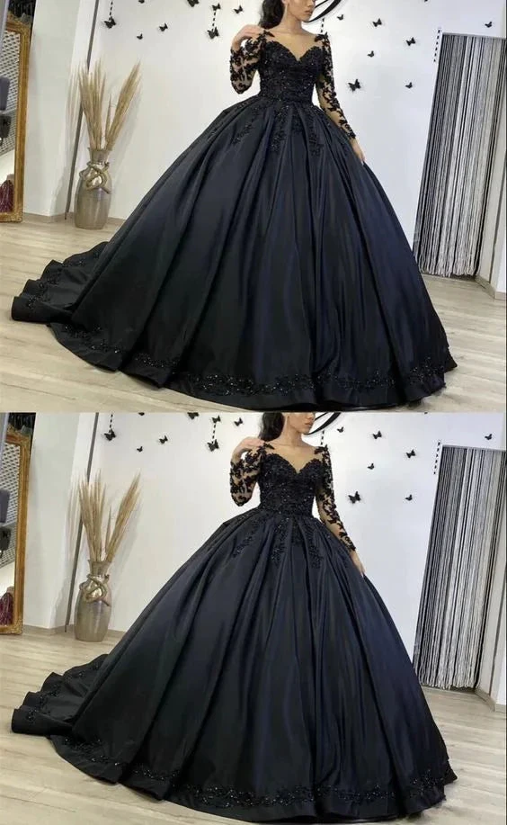 Black Long Sleeve Ball Gown Wedding Dresses Y5754 by simplepromdress