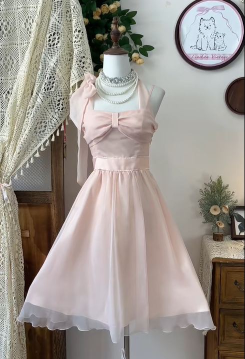 Cute Pink Spaghetti Straps A Line Mini Party Dress Homecoming Dress