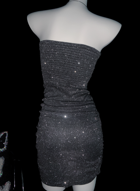 Glitter Silver Strapless Sheath Short Cocktail Dress Homecoming Dress