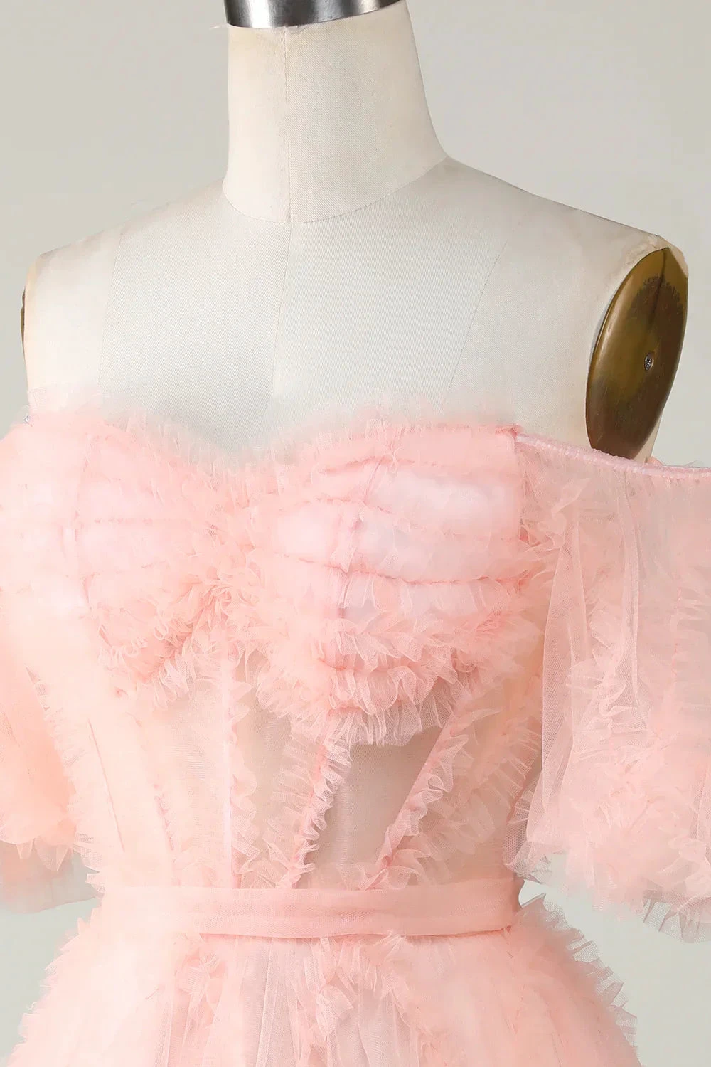 Blush Tulle Off The Shoulder Short Homecoming Dress (ZD11946)