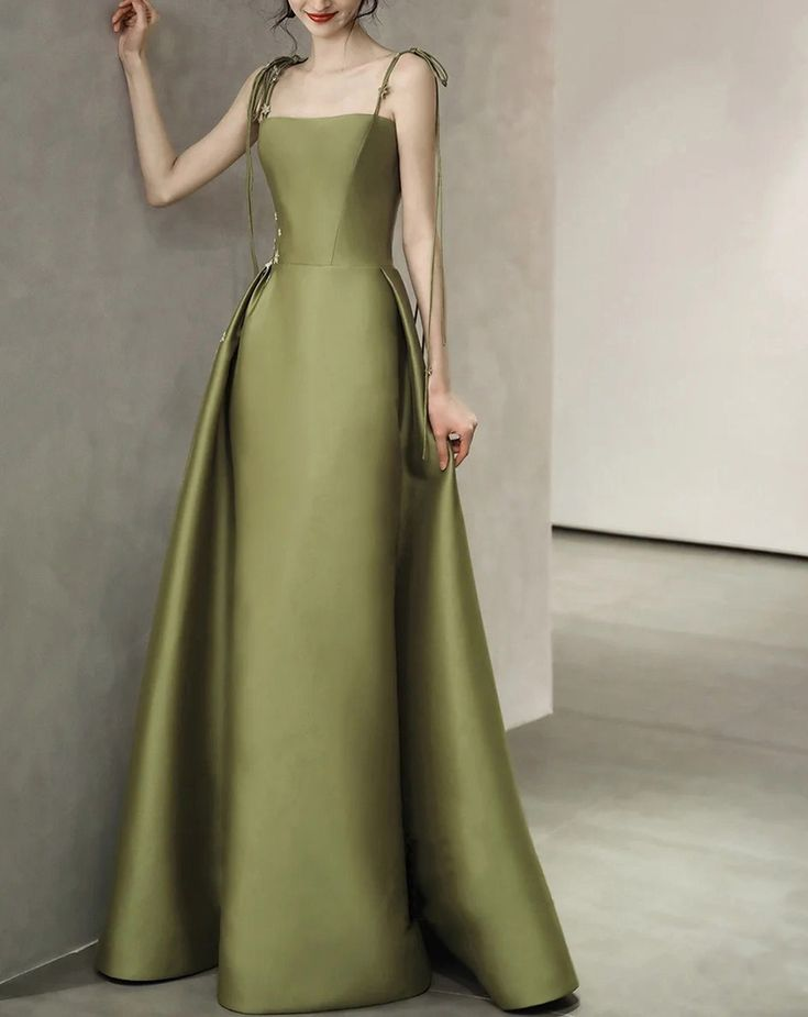 Spaghetti Straps Satin Prom Dress A-line Simple Floor Length Evening Gown Y7011 - VelvetHem