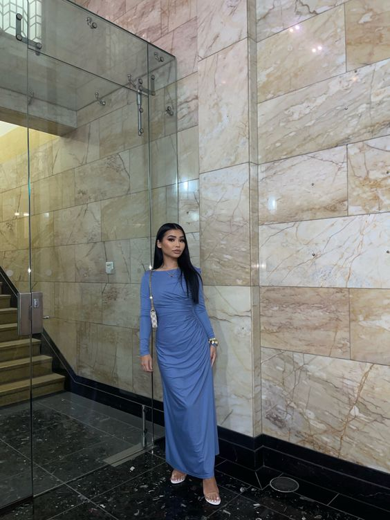 Charming Pure Color Long Sleeves Evening Dress - View 2 | VelvetHem