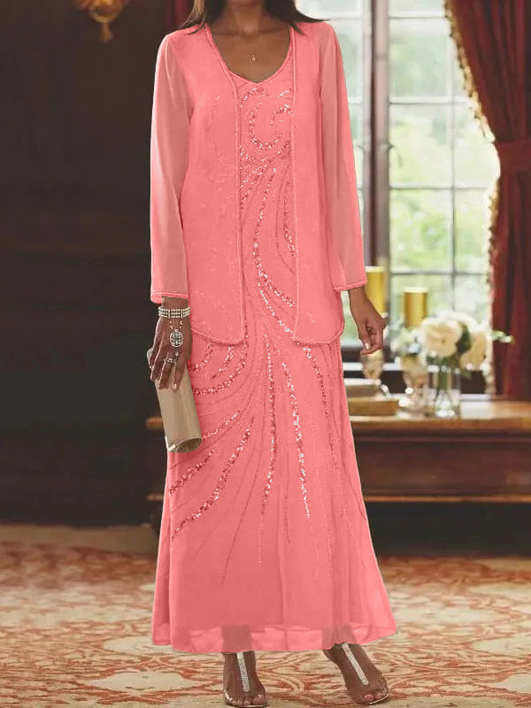 Jacketed Mother of the Bride & Groom Sheath Column Dress with Sequins