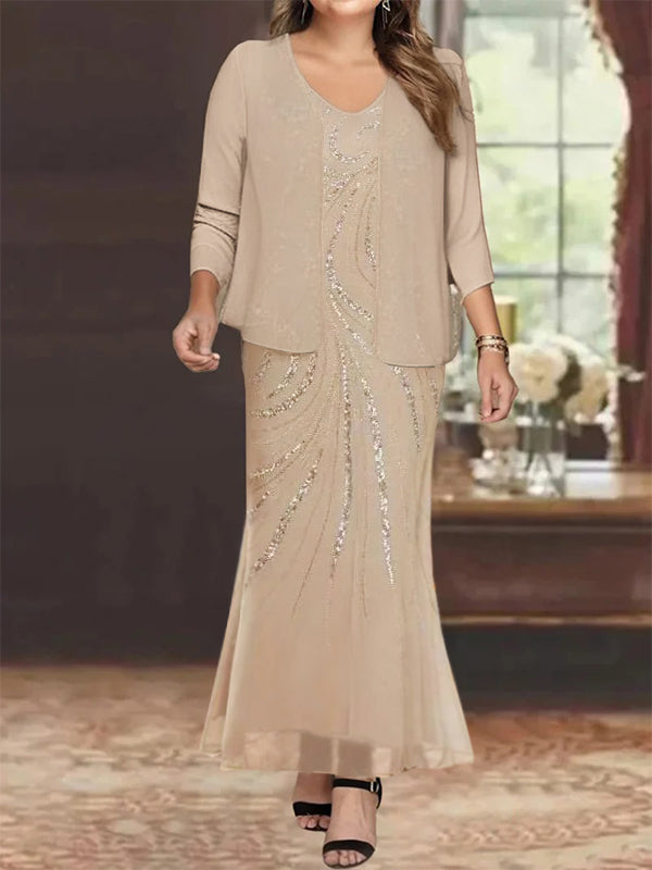 Jacketed Mother of the Bride & Groom Sheath Column Dress with Sequins